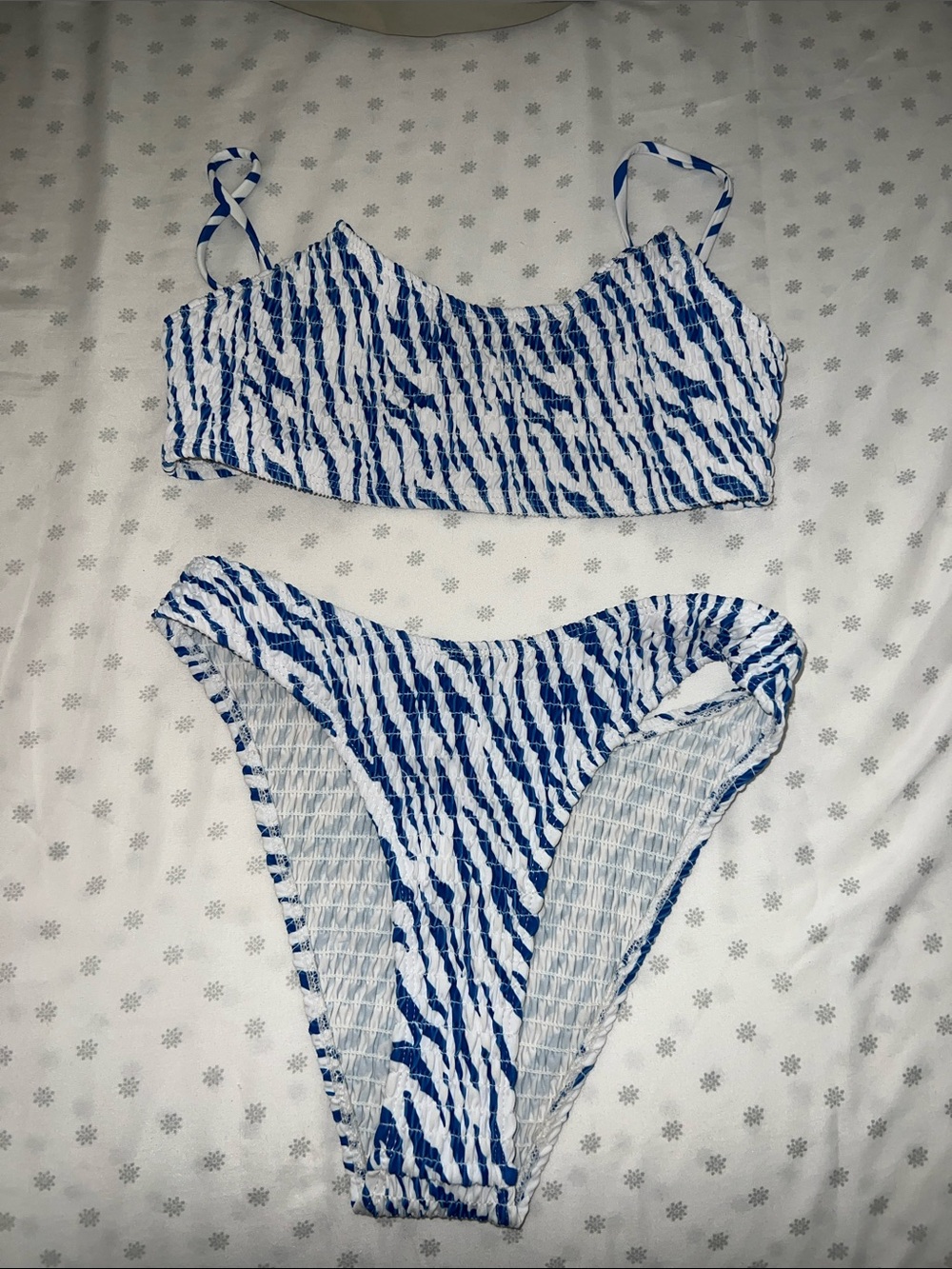 Blue and White Smocked Bikini Set